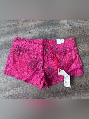 New! Vintage! BONGO Bright Pink Paisley-Print Denim Shorts - 9